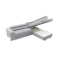 Canapé FERRUM Gris clair convertible 5 places angle droit pieds métal 276x93x200cm 