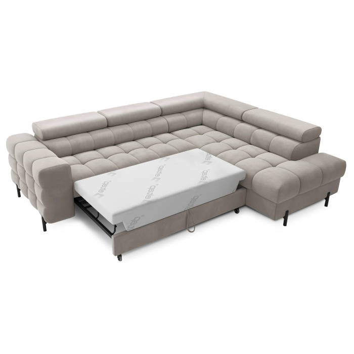 Canapé d'angle droit FERRUM Beige avec coffre salon familial 276x93x200cm 
