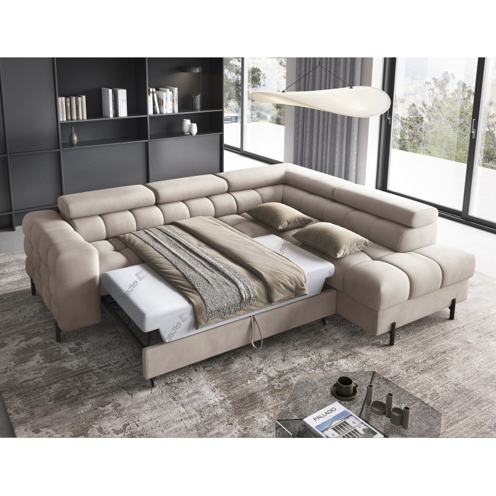 Canapé d'angle droit FERRUM Beige avec coffre salon familial 276x93x200cm 