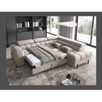 Canapé d'angle droit FERRUM Beige avec coffre salon familial 276x93x200cm 