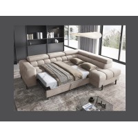 Canapé d'angle droit FERRUM Beige avec coffre salon familial 276x93x200cm 