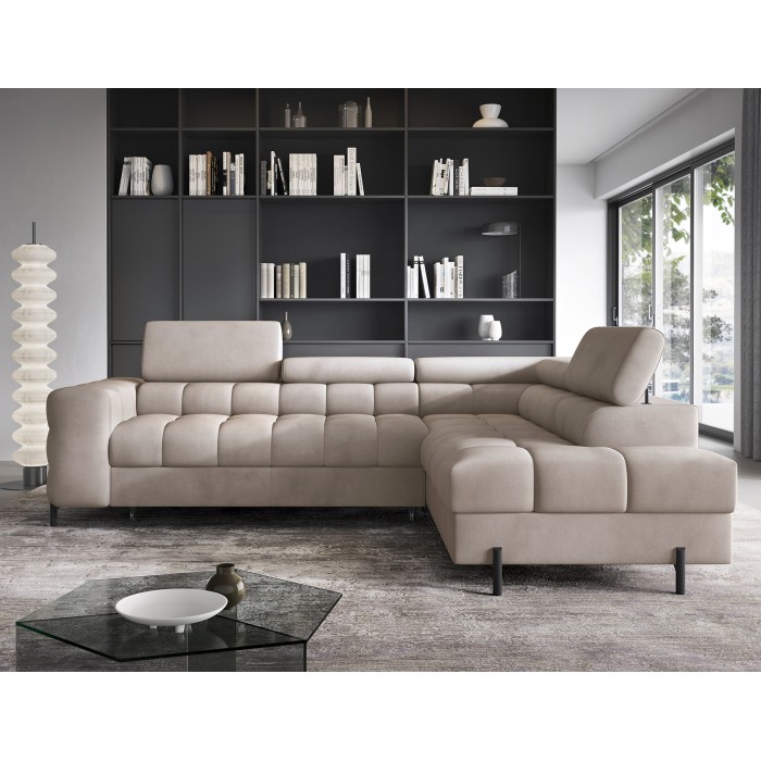 Canapé d'angle droit FERRUM Beige avec coffre salon familial 276x93x200cm 