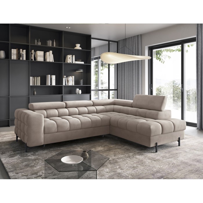 Canapé d'angle droit FERRUM Beige avec coffre salon familial 276x93x200cm 