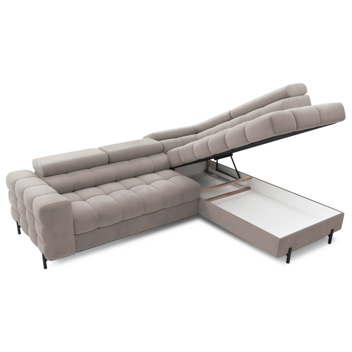 Canapé d'angle droit FERRUM Beige avec coffre salon familial 276x93x200cm 