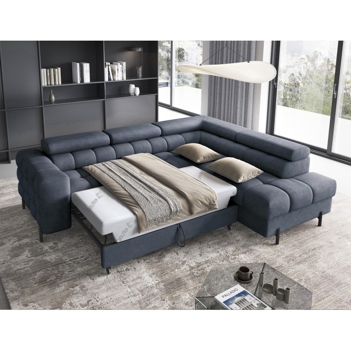Canapé convertible Bleu foncé FERRUM 5 places angle droit grand format 276x93x200cm 