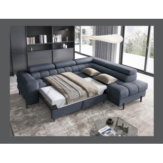 Canapé convertible Bleu foncé FERRUM 5 places angle droit grand format 276x93x200cm 