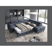 Canapé convertible Bleu foncé FERRUM 5 places angle droit grand format 276x93x200cm 