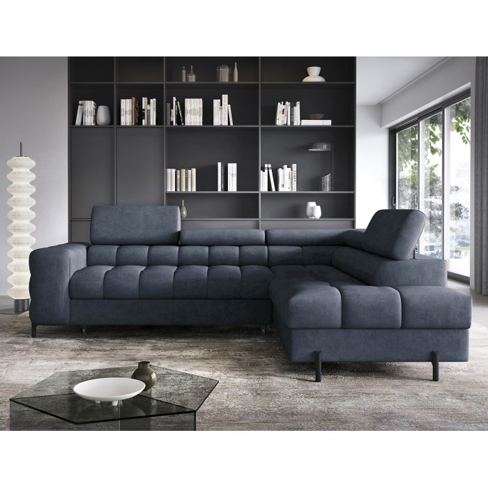 Canapé convertible Bleu foncé FERRUM 5 places angle droit grand format 276x93x200cm 