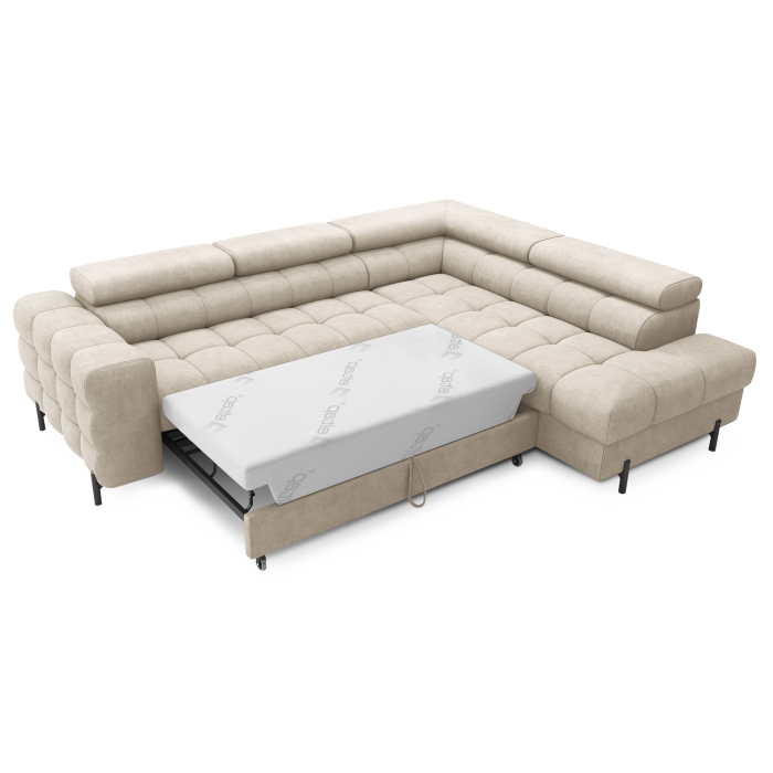 Canapé d'angle droit convertible Beige 5 places FERRUM rangement intégré 276x93x200cm 