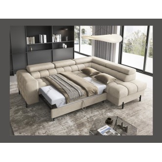Canapé d'angle droit convertible Beige 5 places FERRUM rangement intégré 276x93x200cm 