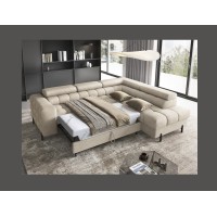 Canapé d'angle droit convertible Beige 5 places FERRUM rangement intégré 276x93x200cm 