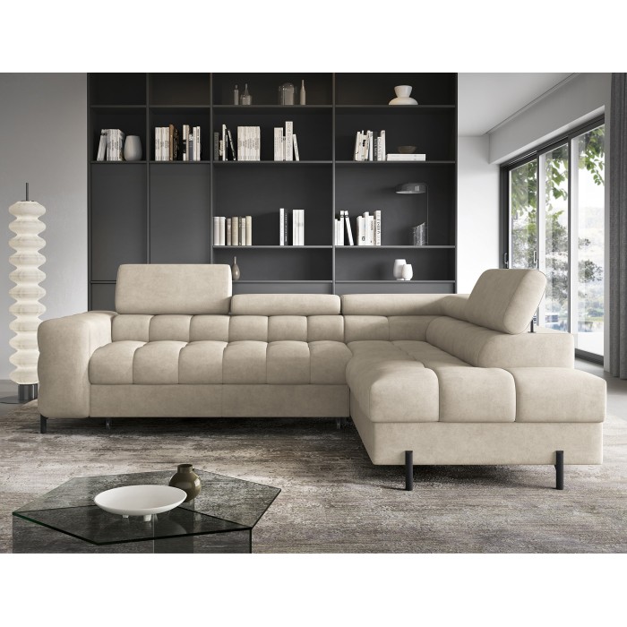 Canapé d'angle droit convertible Beige 5 places FERRUM rangement intégré 276x93x200cm 