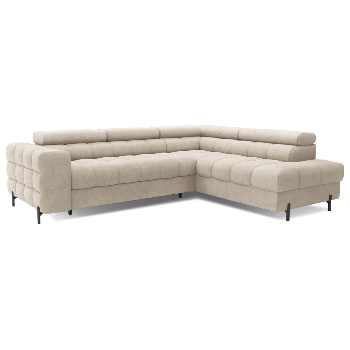 Canapé d'angle droit convertible Beige 5 places FERRUM rangement intégré 276x93x200cm 