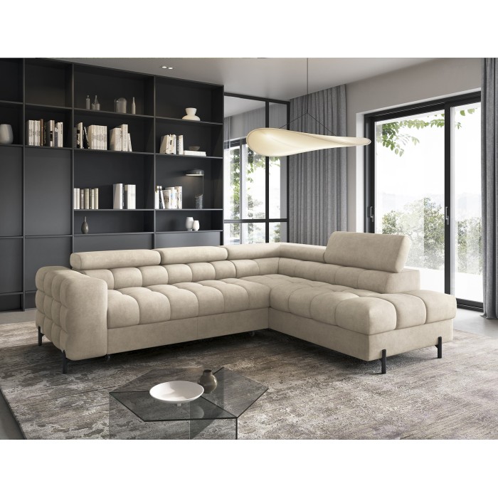 Canapé d'angle droit convertible Beige 5 places FERRUM rangement intégré 276x93x200cm 
