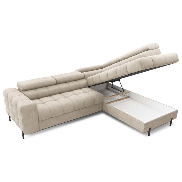 Canapé d'angle droit convertible Beige 5 places FERRUM rangement intégré 276x93x200cm 