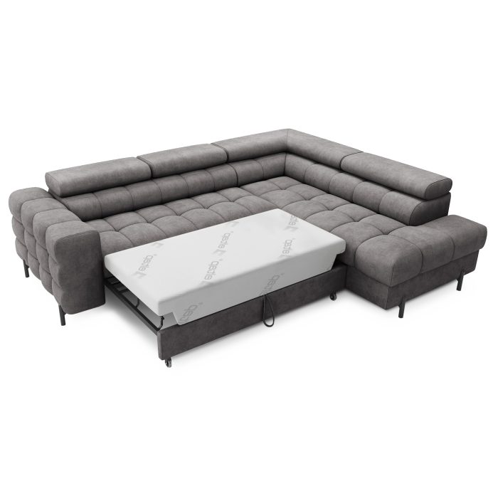 Canapé FERRUM Gris convertible 5 places angle droit appuie-têtes réglables 276x93x200cm 