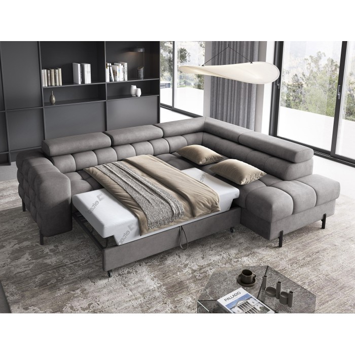 Canapé FERRUM Gris convertible 5 places angle droit appuie-têtes réglables 276x93x200cm 