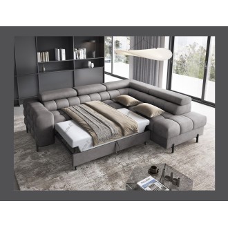 Canapé FERRUM Gris convertible 5 places angle droit appuie-têtes réglables 276x93x200cm 