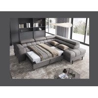 Canapé FERRUM Gris convertible 5 places angle droit appuie-têtes réglables 276x93x200cm 