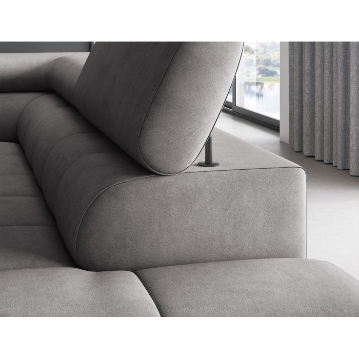 Canapé FERRUM Gris convertible 5 places angle droit appuie-têtes réglables 276x93x200cm 