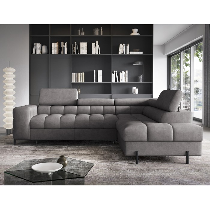 Canapé FERRUM Gris convertible 5 places angle droit appuie-têtes réglables 276x93x200cm 