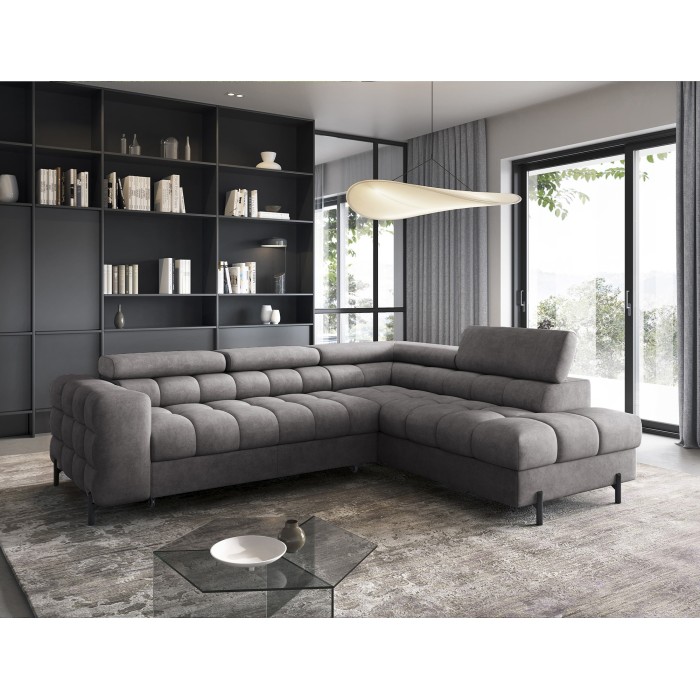 Canapé FERRUM Gris convertible 5 places angle droit appuie-têtes réglables 276x93x200cm 