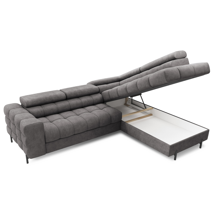 Canapé FERRUM Gris convertible 5 places angle droit appuie-têtes réglables 276x93x200cm 