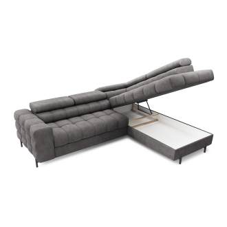 Canapé FERRUM Gris convertible 5 places angle droit appuie-têtes réglables 276x93x200cm 