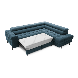 Canapé d'angle droit FERRUM Bleu foncé avec coffre mousse HR 276x93x200cm 