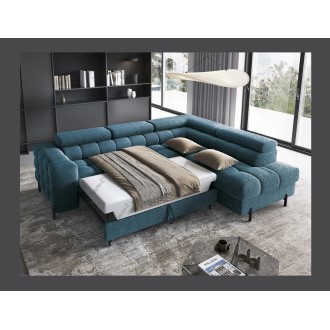 Canapé d'angle droit FERRUM Bleu foncé avec coffre mousse HR 276x93x200cm 