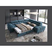 Canapé d'angle droit FERRUM Bleu foncé avec coffre mousse HR 276x93x200cm 
