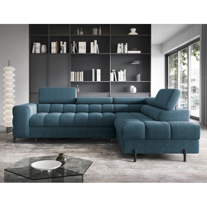 Canapé d'angle droit FERRUM Bleu foncé avec coffre mousse HR 276x93x200cm 