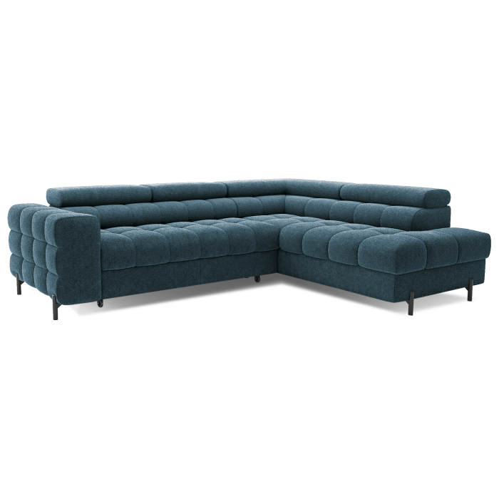 Canapé d'angle droit FERRUM Bleu foncé avec coffre mousse HR 276x93x200cm 