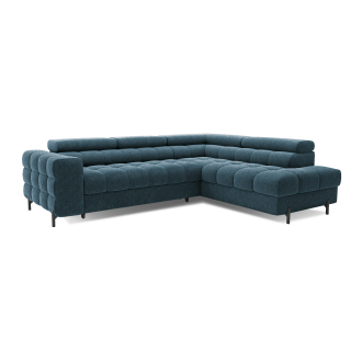 Canapé d'angle droit FERRUM Bleu foncé avec coffre mousse HR 276x93x200cm 