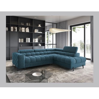Canapé d'angle droit FERRUM Bleu foncé avec coffre mousse HR 276x93x200cm 