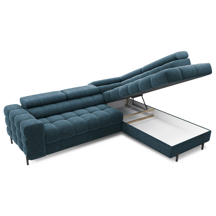 Canapé d'angle droit FERRUM Bleu foncé avec coffre mousse HR 276x93x200cm 