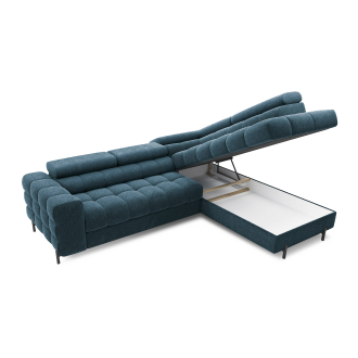 Canapé d'angle droit FERRUM Bleu foncé avec coffre mousse HR 276x93x200cm 