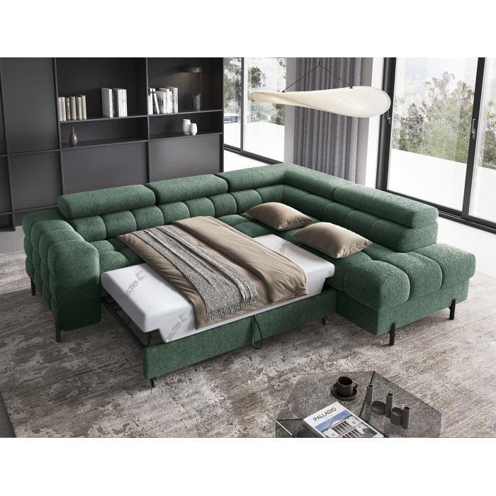 Canapé convertible Vert foncé FERRUM 5 places angle droit style industriel 276x93x200cm 