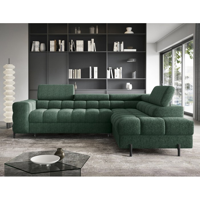 Canapé convertible Vert foncé FERRUM 5 places angle droit style industriel 276x93x200cm 