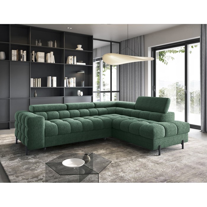Canapé convertible Vert foncé FERRUM 5 places angle droit style industriel 276x93x200cm 