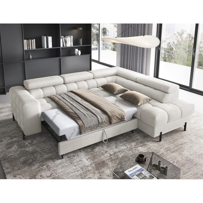 Canapé d'angle droit convertible Blanc alpin 5 places FERRUM méridienne confort 276x93x200cm 