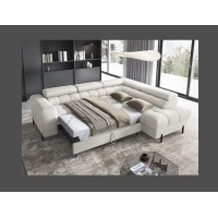 Canapé d'angle droit convertible Blanc alpin 5 places FERRUM méridienne confort 276x93x200cm 
