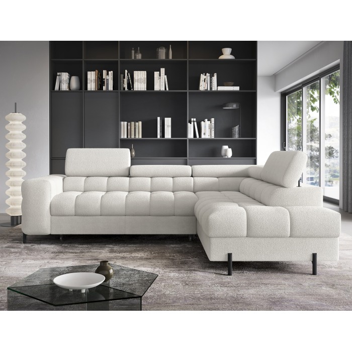 Canapé d'angle droit convertible Blanc alpin 5 places FERRUM méridienne confort 276x93x200cm 