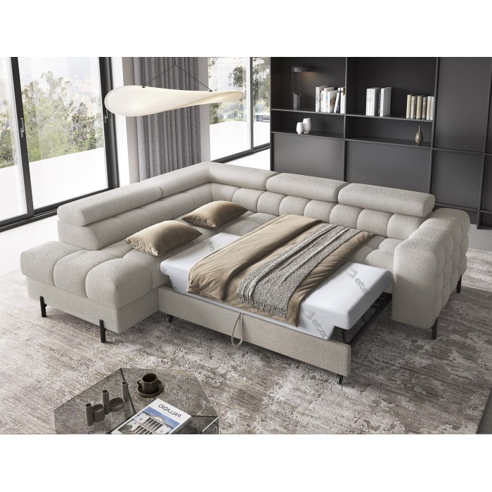 Canapé FERRUM Beige convertible 5 places angle gauche avec méridienne 276x93x200cm 