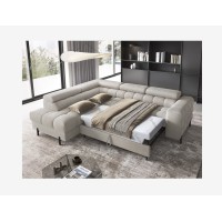 Canapé FERRUM Beige convertible 5 places angle gauche avec méridienne 276x93x200cm 