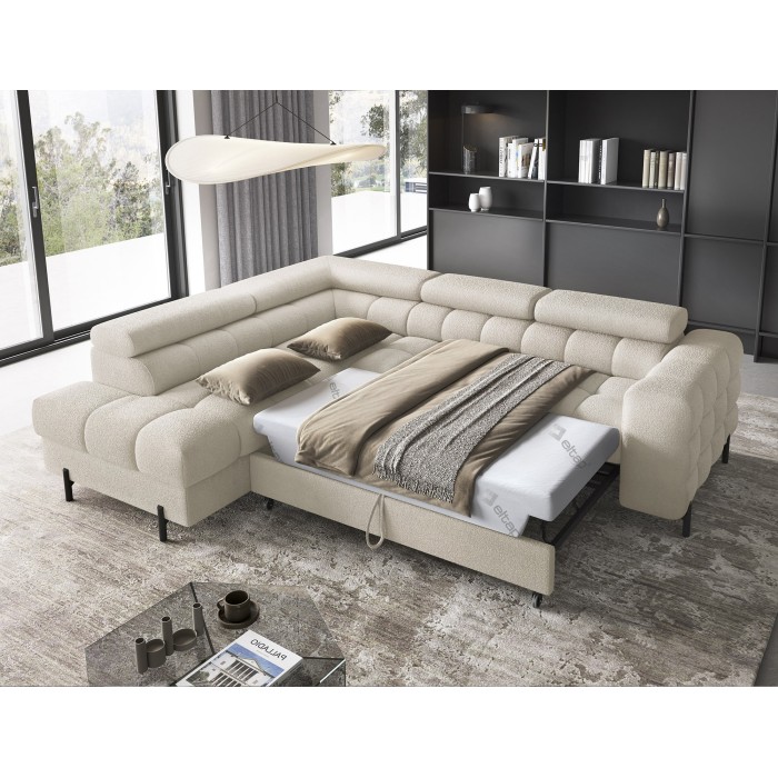 Canapé d'angle gauche FERRUM Beige clair avec coffre avec coffre 276x93x200cm 