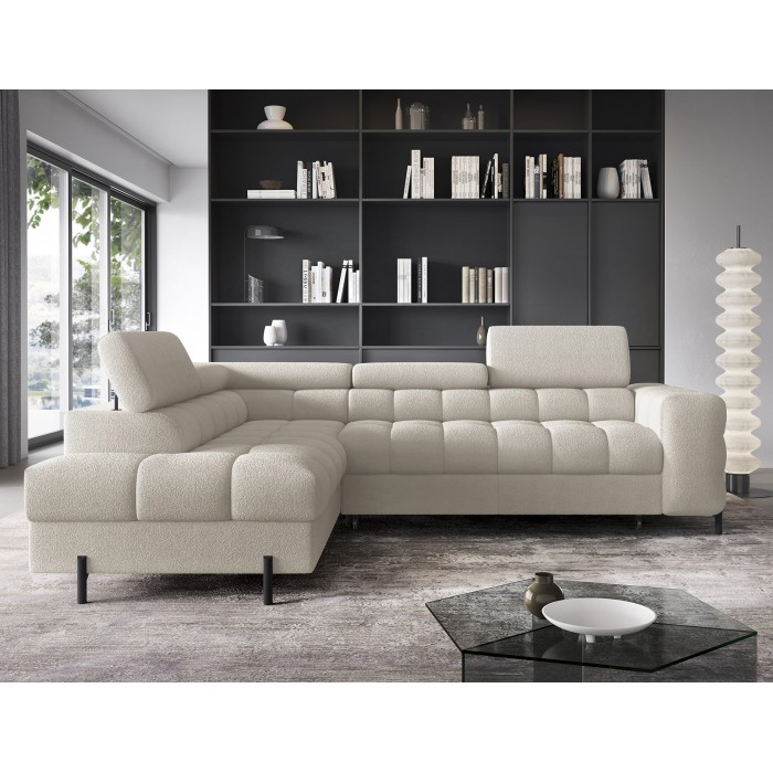 Canapé d'angle gauche FERRUM Beige clair avec coffre avec coffre 276x93x200cm 