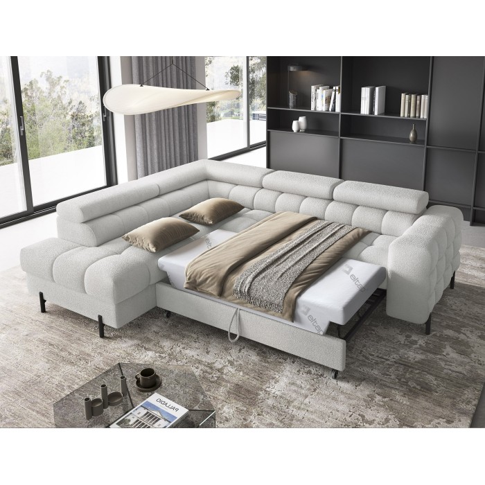 Canapé convertible Gris clair FERRUM 5 places angle gauche avec têtières 276x93x200cm 