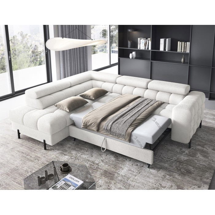 Canapé d'angle gauche convertible Blanc alpin 5 places FERRUM avec couchage 276x93x200cm 