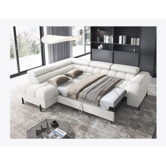 Canapé d'angle gauche convertible Blanc alpin 5 places FERRUM avec couchage 276x93x200cm 